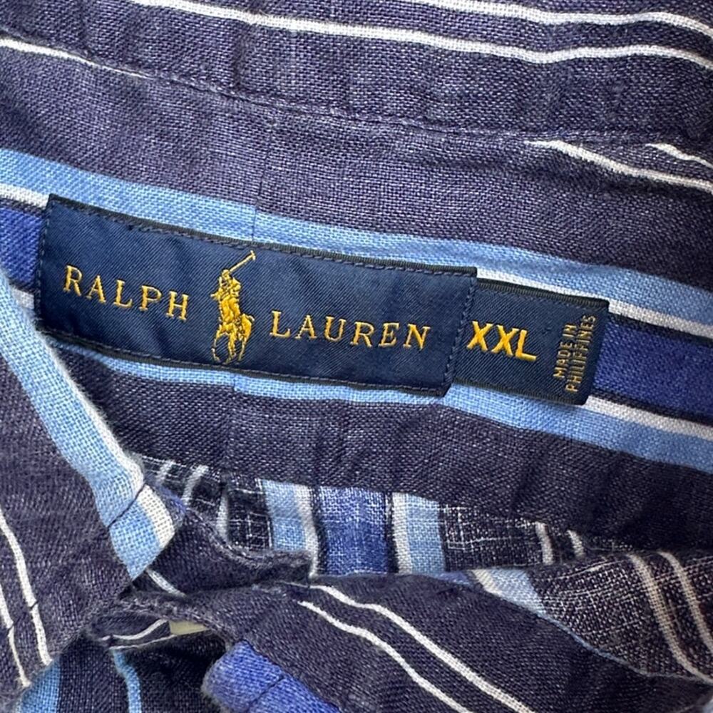 Ralph Lauren 100% Linen Blue Striped Button Down Long Sleeve Collared Shirt XXL - Picture 3 of 9